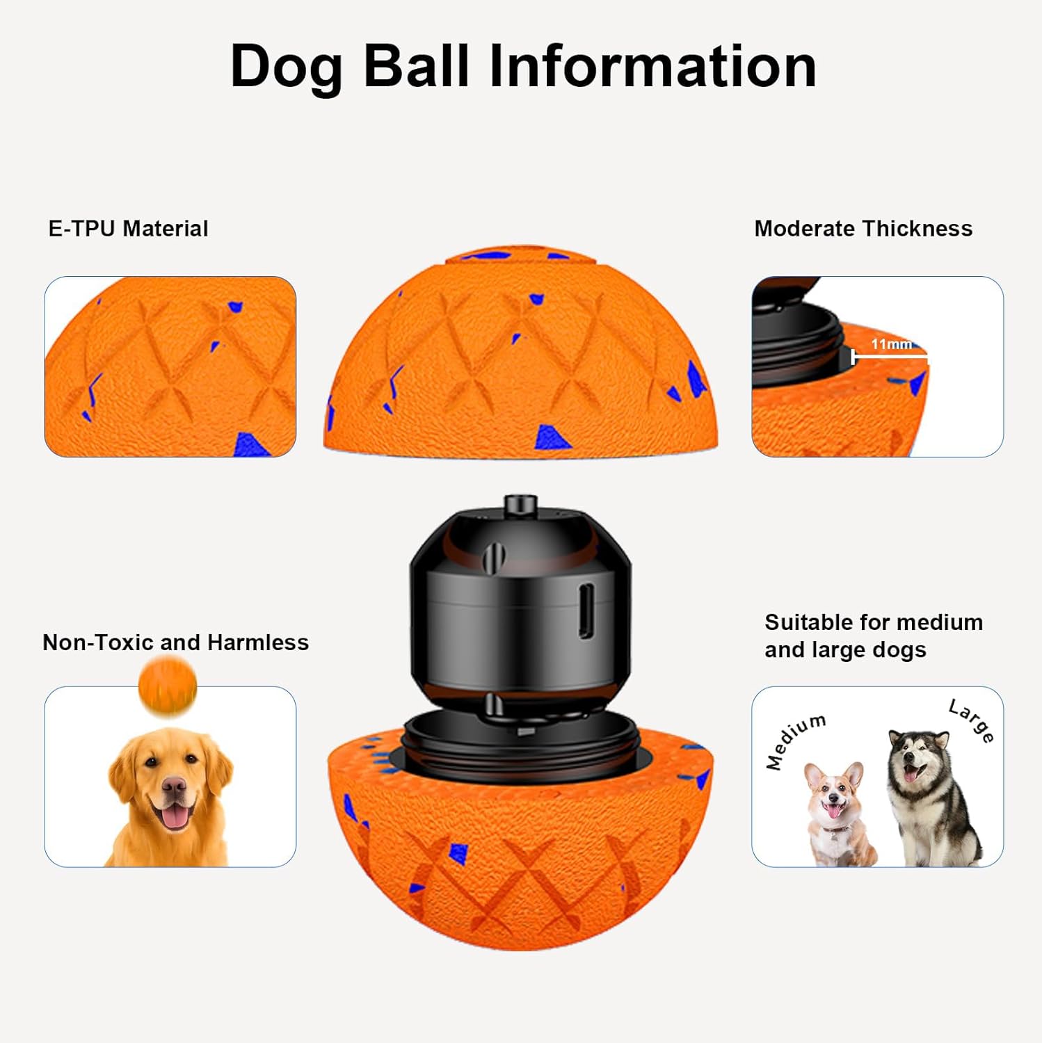 Moving Dog Toy, Interactive, Bouncing and Rotating, Silent Foam Material, IP54 Waterproof Rating, Smart Active Rolling, Stimulation Toys for Medium and to Keep Them Busy (Orange)