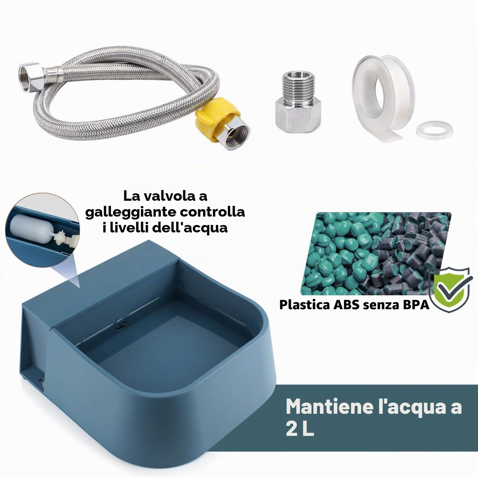Enjoying Distributore d'acqua automatico per Cane con Tubo d'acqua in Metallo di 1.5 M, Auto Riempire Animale Ciotola d'acqua con Valvola Galleggiante, per Cani Gatti Pollo Coniglio Maiali Bestiame