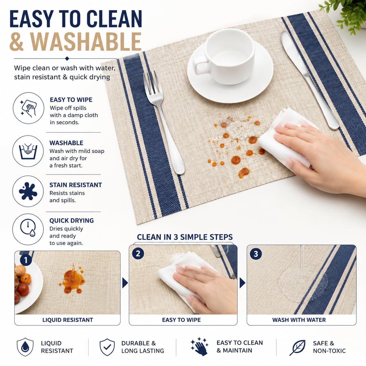 OXSAM Heat Resistant Placemats - Spill Proof & Non-Slip -4 OXSAM Heat Resistant Placemats - Spill Proof & Non-Slip -4