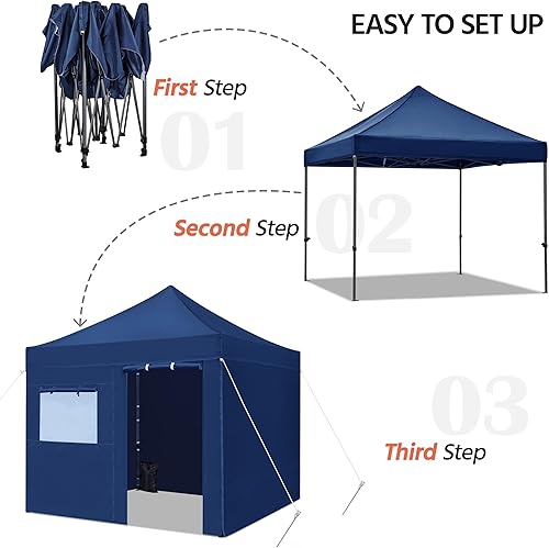 Miniatura 6 de Yaheetech Tienda de campaña comercial desplegable de 10 x 10 pies con 4 paredes laterales extraíbles, bolsas de arena, estacas y cuerdas, toldos