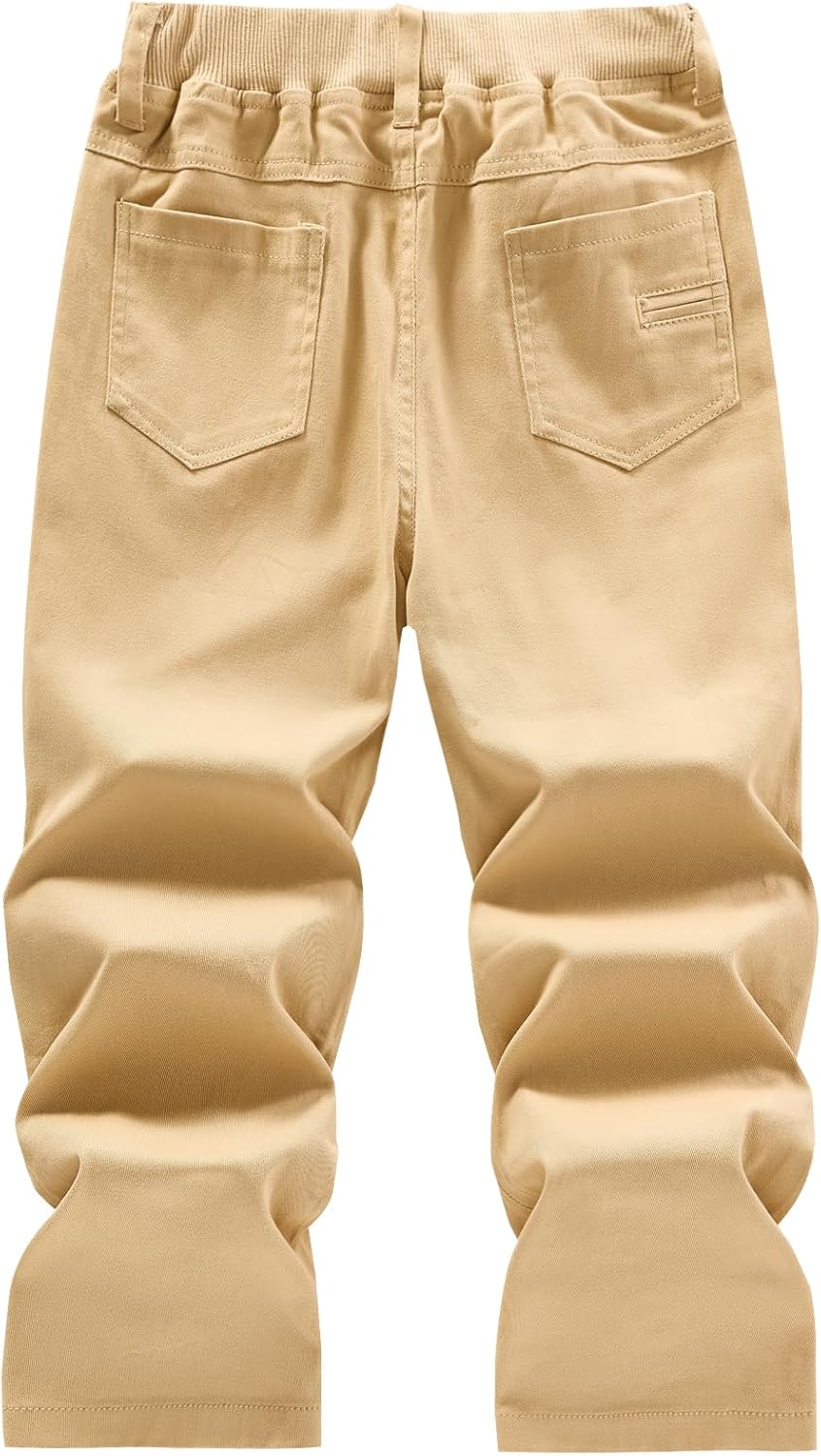 Boys’ Solid Color Ribbed Elastic Waist with Hoop Uniform Chino Pants for Play & School - Image 2