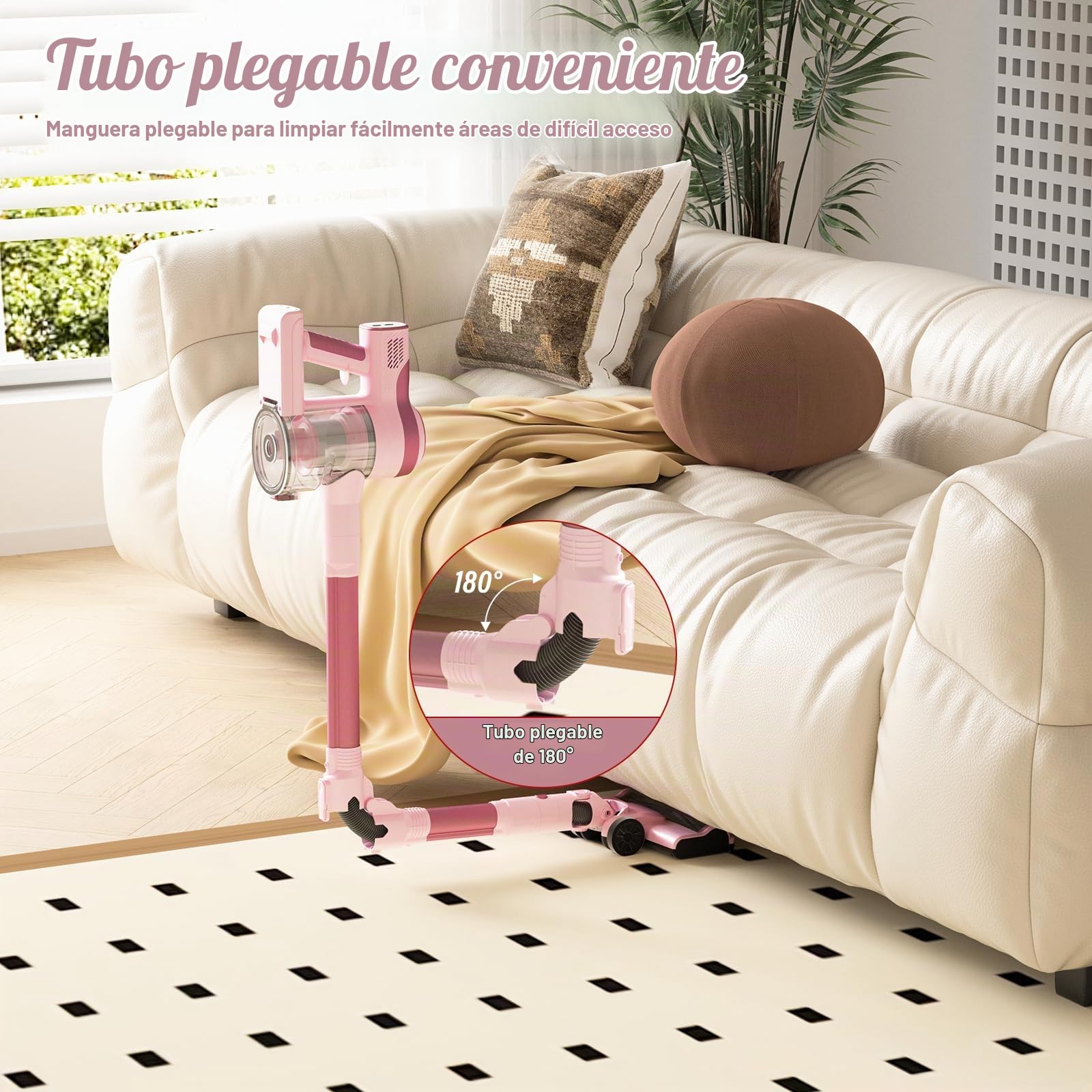 Stanew Aspiradora sin Cable, 33Kpa Escoba aspiradora sin Cable, 320W Aspirador Escoba sin Cable, 40 Minutos de Funcionamiento, LED, para alfombras de Pelo de Mascota, Coches, sofás, etc(Rosa)