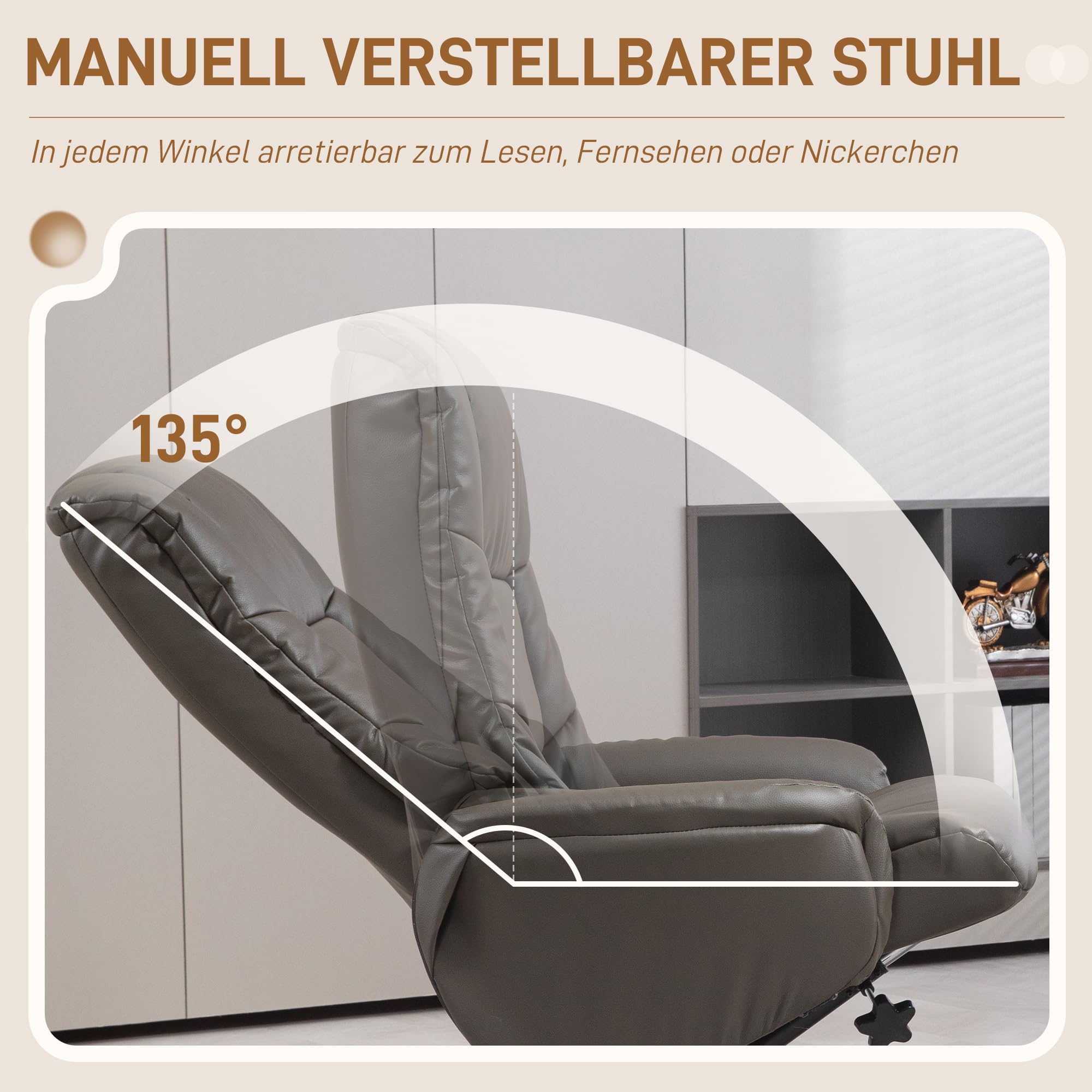 HOMCOM Relaxsessel mit Hocker, Liegefunktion, Kunstleder, Schwarz