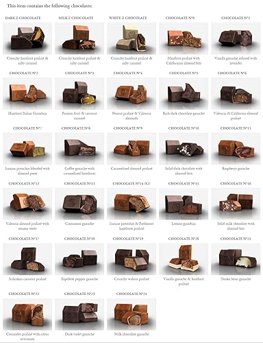 zChocolat 's 4 Paquete surtido de chocolate más vendido Tradicional, Exótico, Z y Praliné 60 piezas, 28 recetas diferentes, 19.75 oz de chocolates