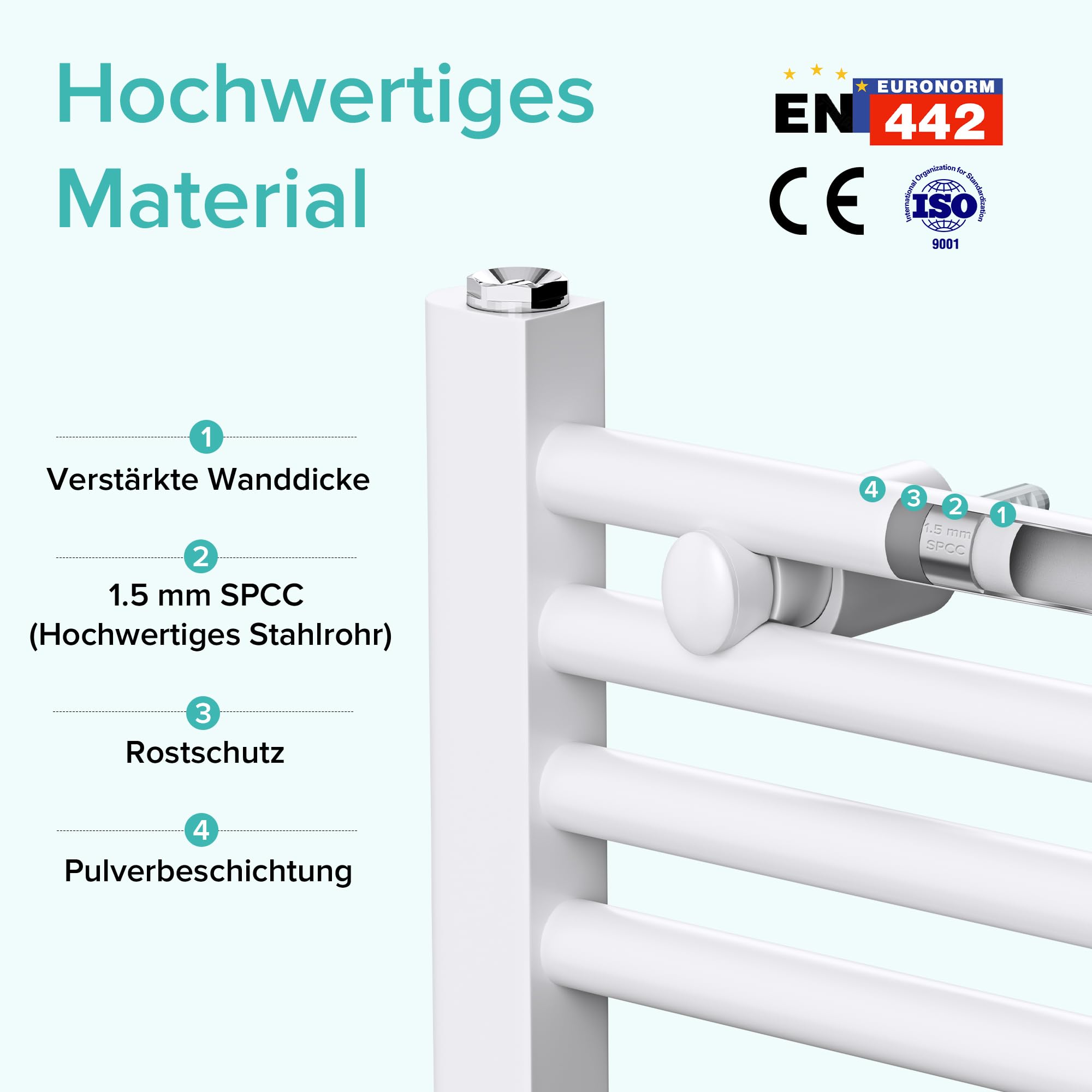doporro Badheizung gerade 140x50cm Weiß Röhrenheizkörper Horizontal