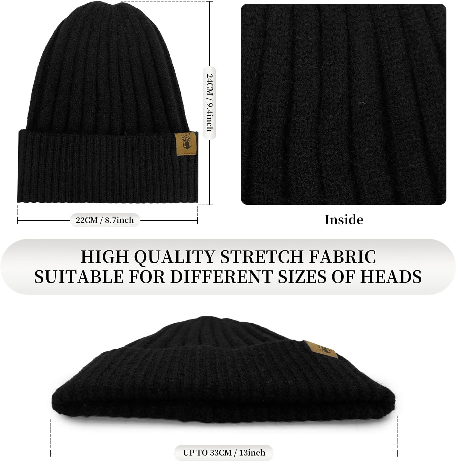 3pcs/Set Winter Beanie Hats Touchscreen Gloves Neck Warmer Scarf Set for Men with Knit Skull Caps in Cold Weather - Image 2