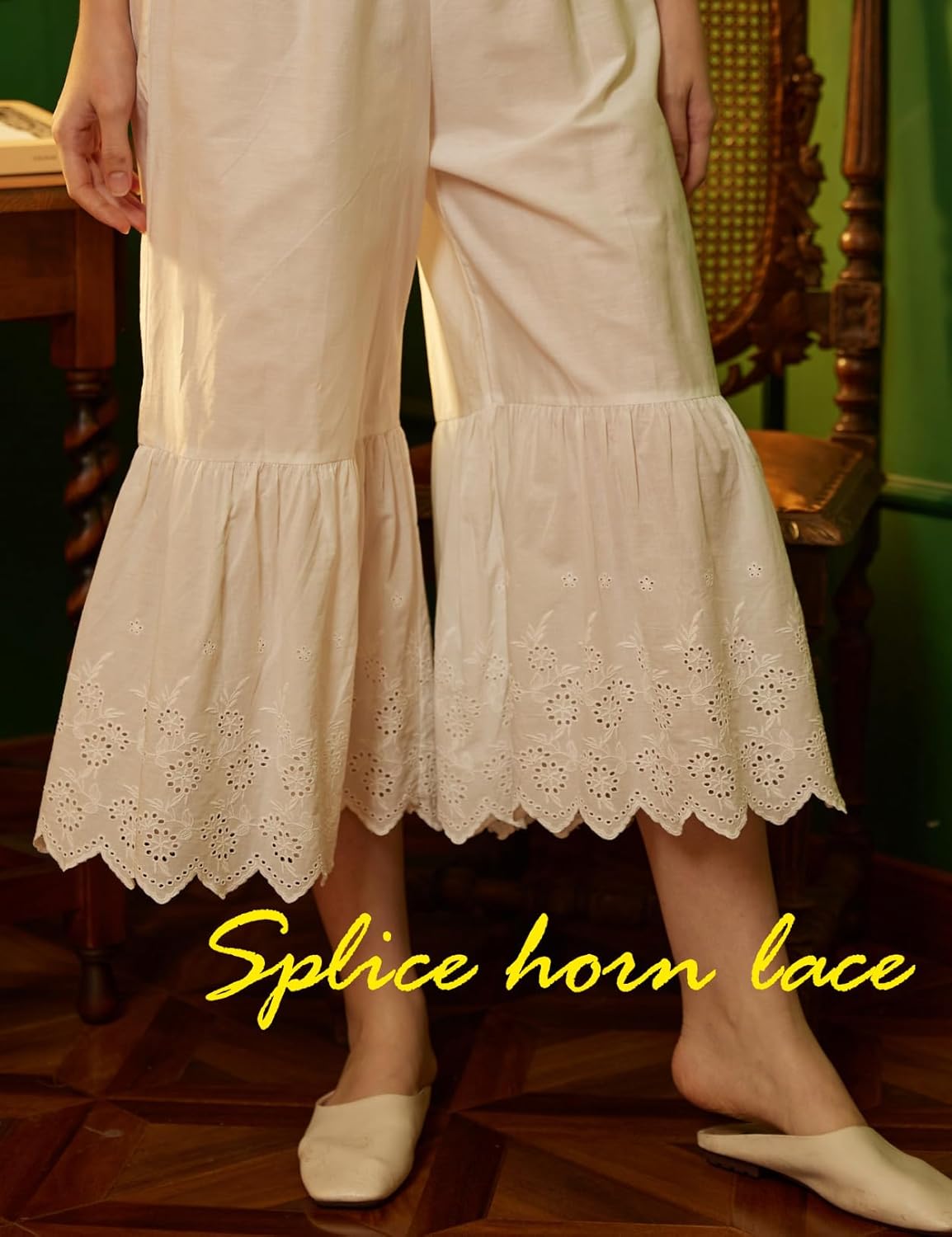 BEAUTELICATE Women Pettipants Half Slip Wide Leg Lace Trim Cotton Batiste Culotte Slip - Image 4