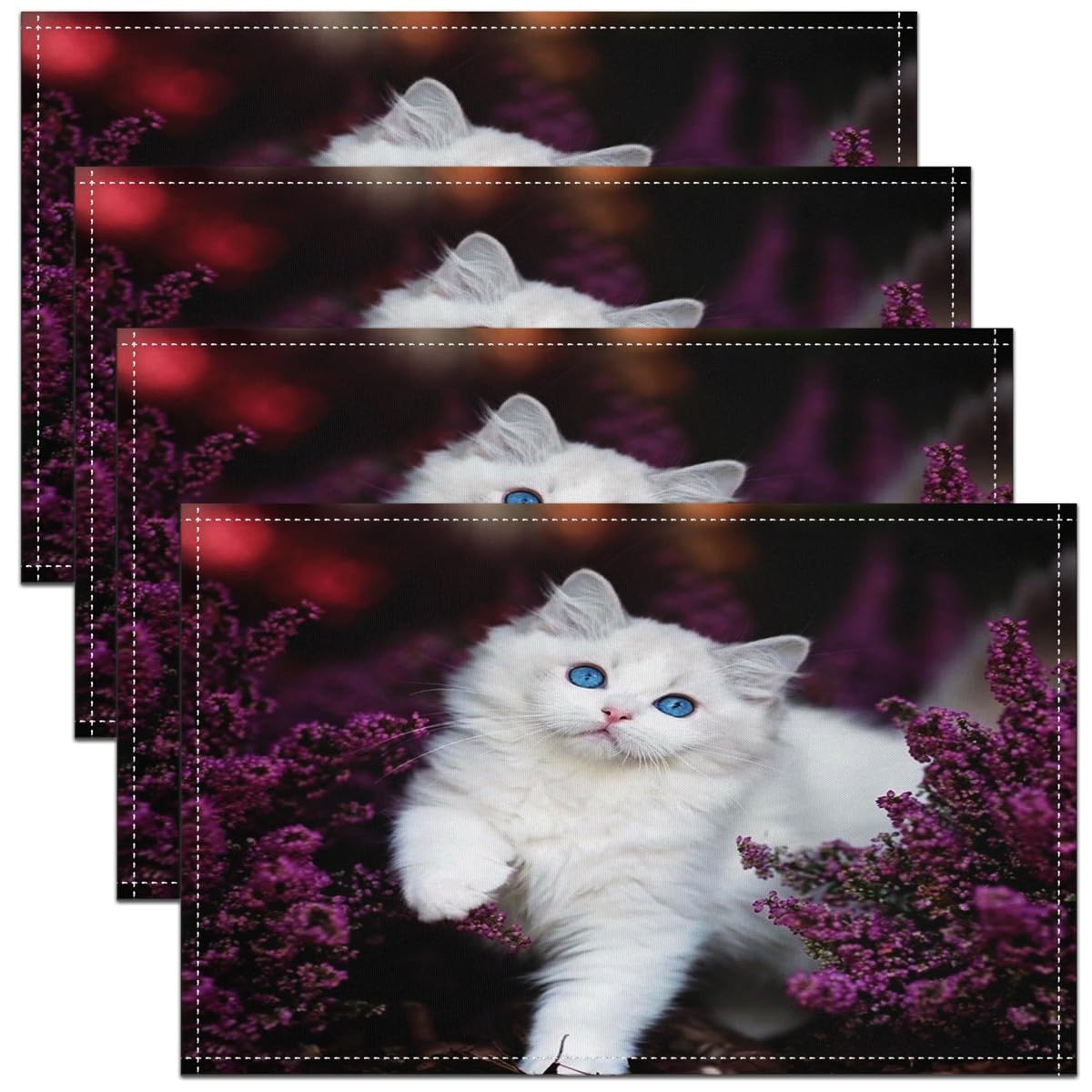 Cat Placemats Set of 4 Kids Cute Animal Placemats for Dining Table Indoor Outdoor Kitchen Kawaii Kitten Mats Placemat Pet Cats Pattern Table Place Mats Cat Lover's Gift 45X30cm