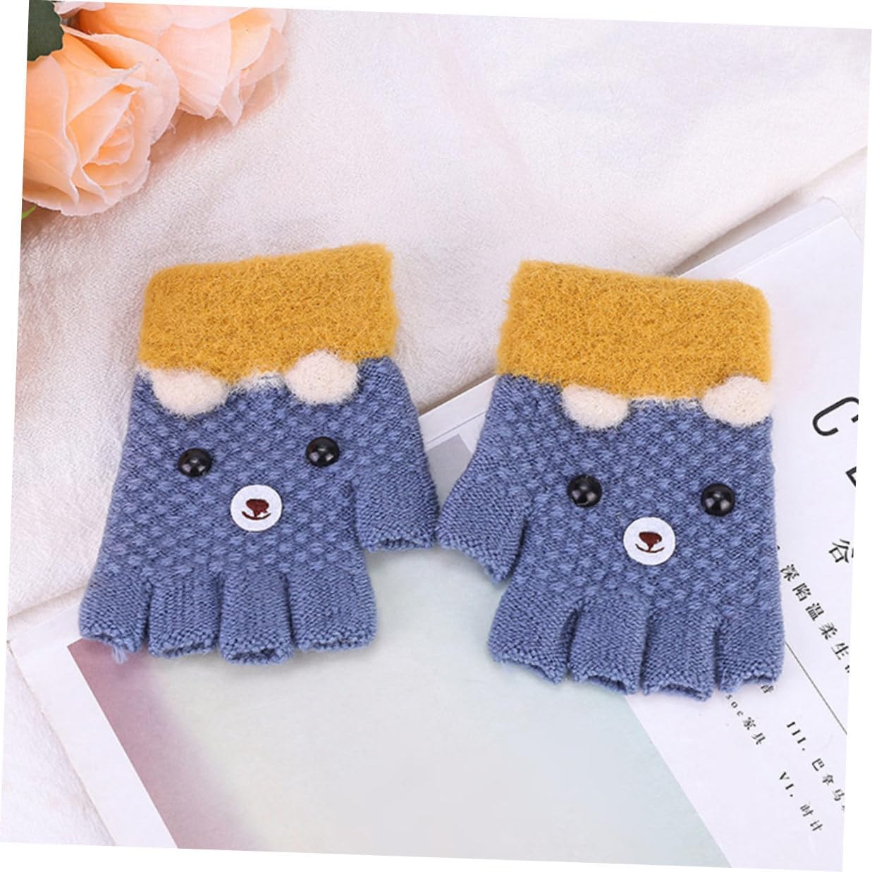 4 Pairs Fingerless Knitted Gloves Embroidered Warm Half Finger Gloves for Winter Cold Weather Accessories Random Color