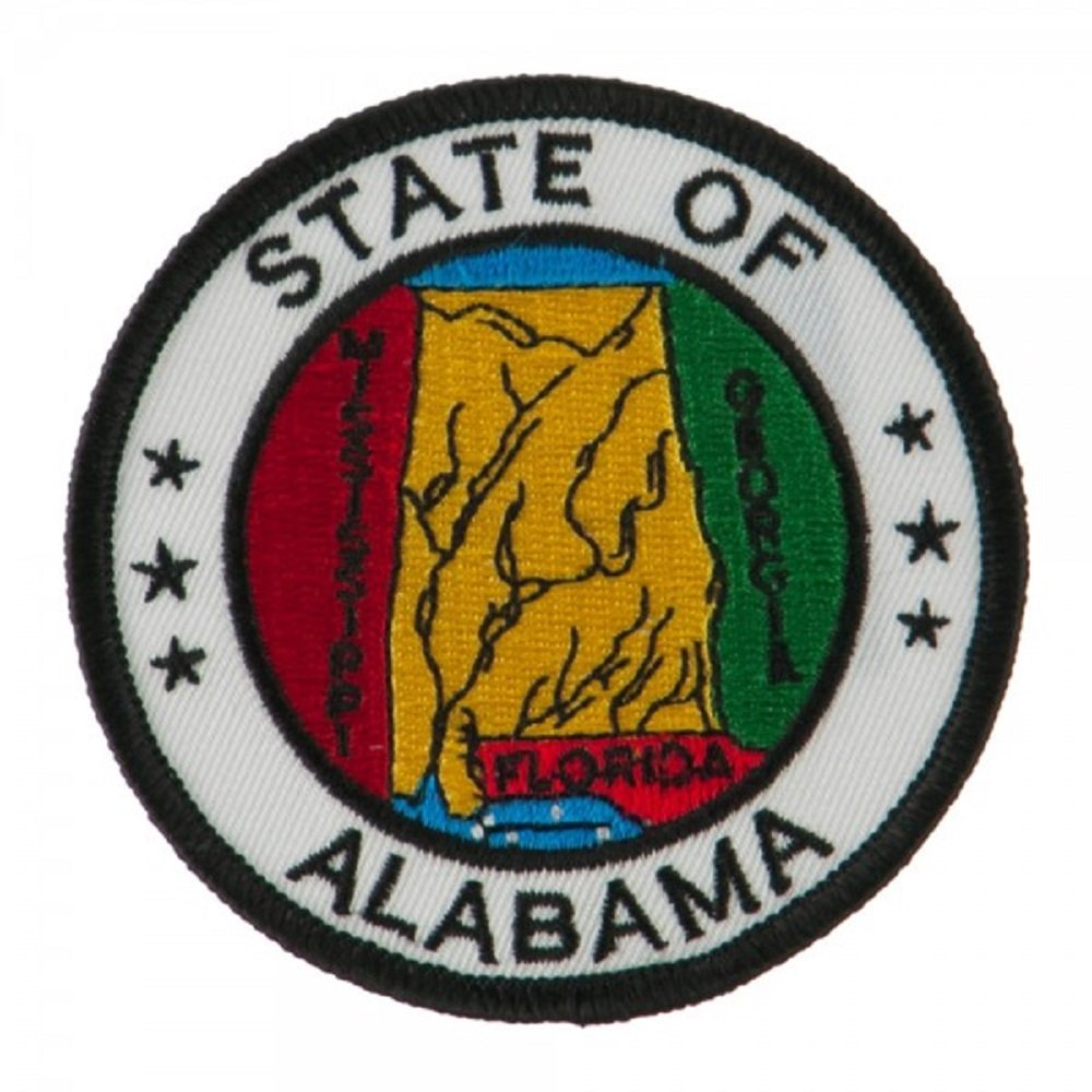 Alabama State Seal Patch Round 3" Diameter, Embroidered Iron On or Sew On Seal Patch Flag Emblem