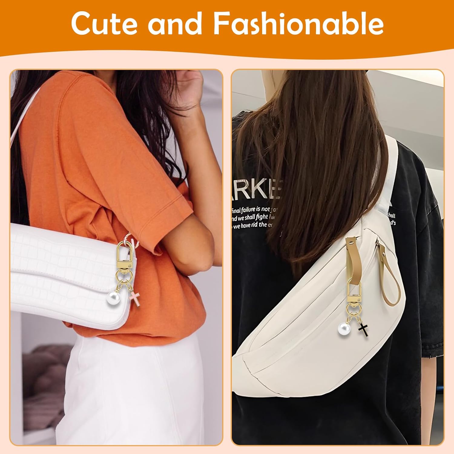 Oubaka 6pcs Cute Cross Keychain with Pearl, Christian Keychains Bulk Aesthetic Purse Keyring Christian Accessories Bag Charm Christians Cross Keychain for Backpack Purse Wallet Decor(3 Colors) - Image 6