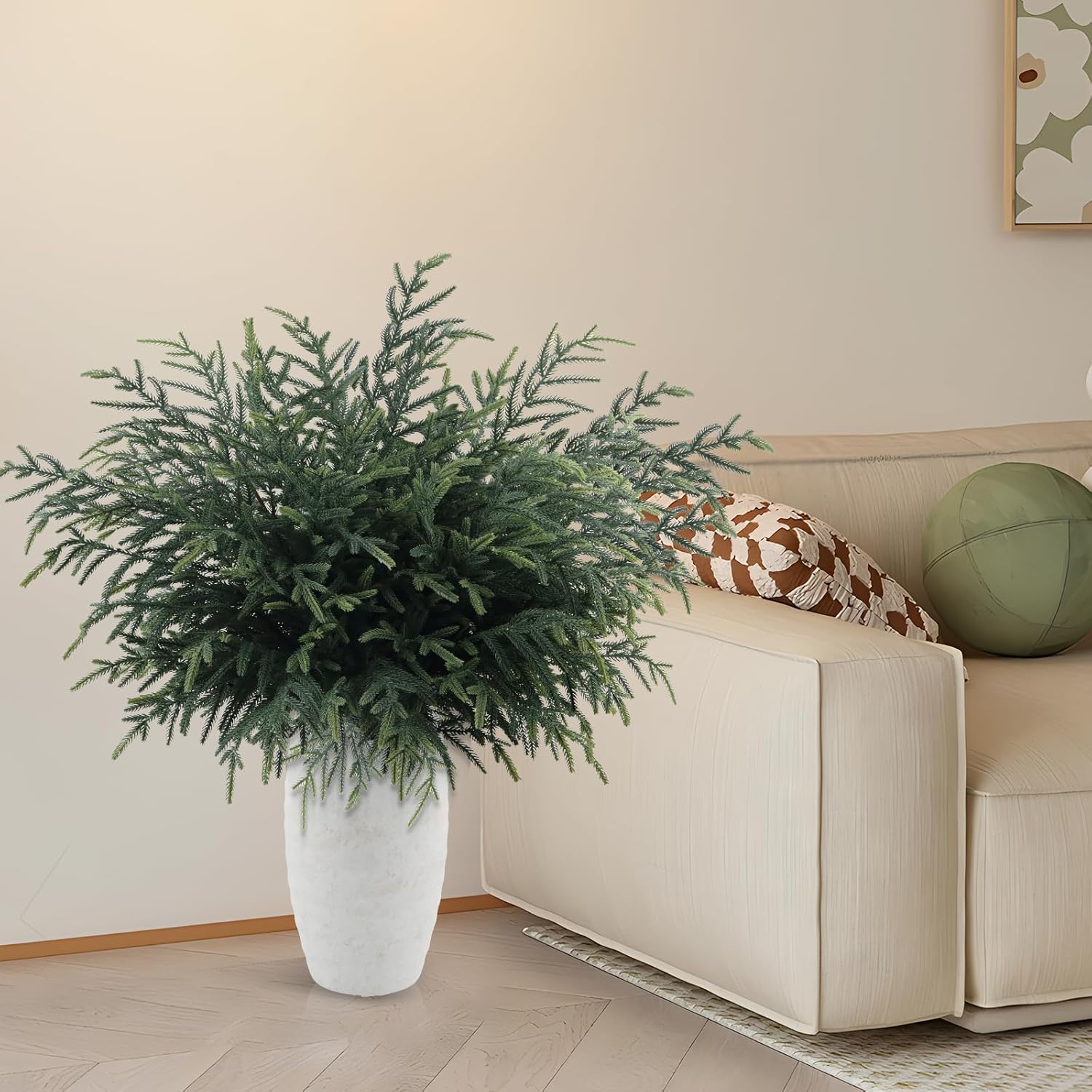 36 Inch Real Touch Norfolk Pine Branches, 4 Pcs Artificial Faux Cedar Pine Greenery Stems for DIY Christmas Wreath Garland Vase Filler Home Garden Indoor Outdoor Holiday Party Decorations - Image 5