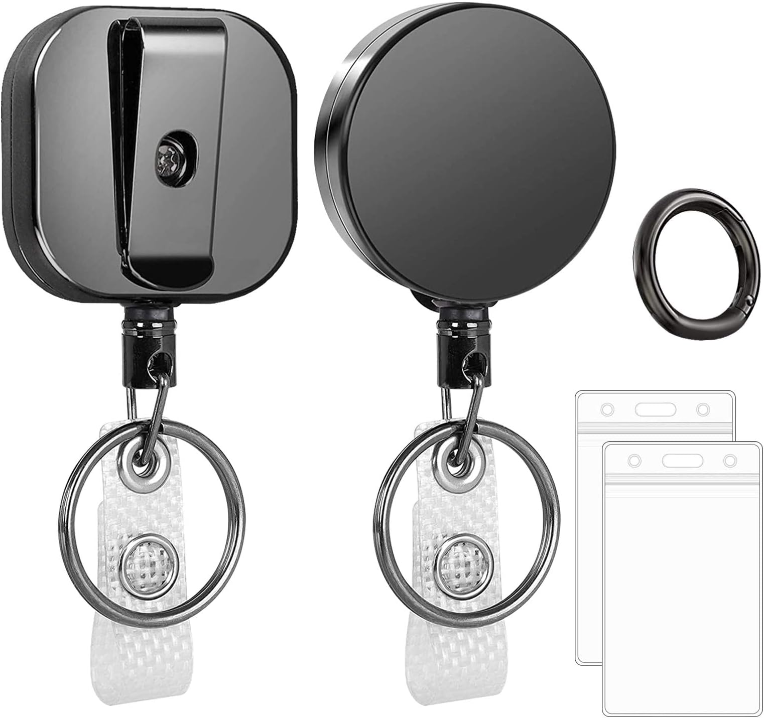 Classycoo Retractable Badge Holder Reel 2 Pack Heavy Duty Badge Reels Metal ID Badge Holders with [Belt Clip] [Key Ring] 26.8 inches Reinforced Wire Cord