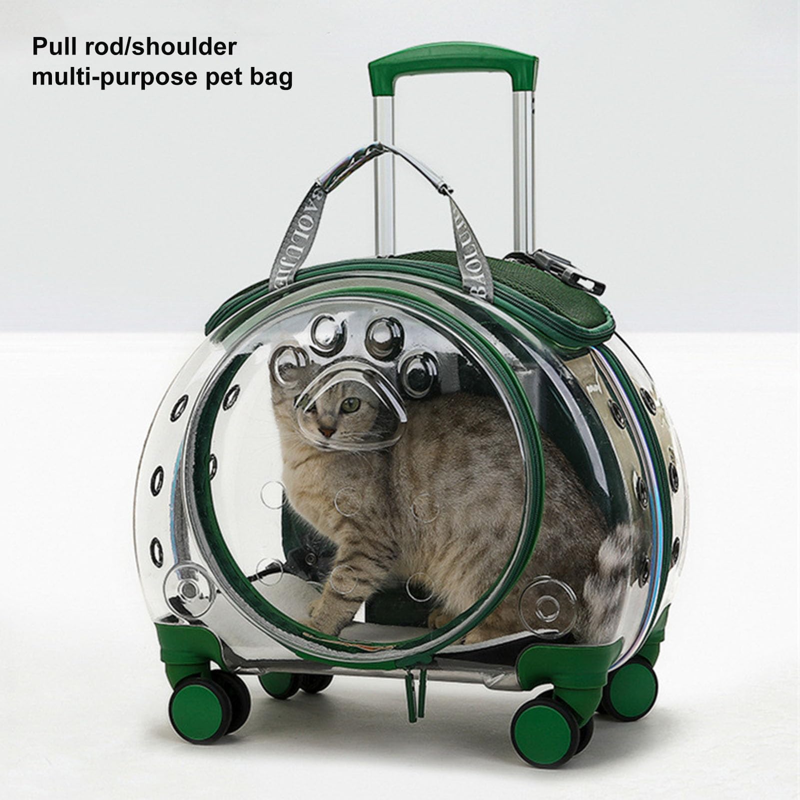 Carrello per animali domestici con ruote, zaino portatile pieghevole per cani e gatti, borsa da viaggio di grande capacità con manico telescopico