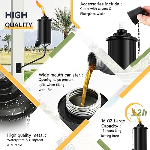 Miniatura 3 de ZSZMFH 6 antorchas de citronela montadas en la pared, 16 onzas para exteriores, antorchas de luz de llama recargable, antorcha de metal para
