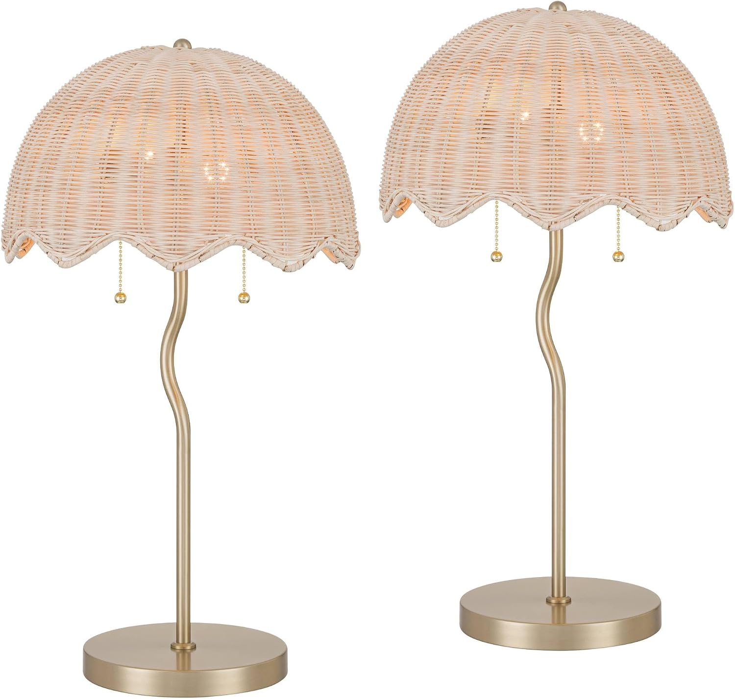 Possini Euro Design Possini Euro Brella 24 1/4" H Soft Gold Rattan 2-Light Cottage Core Table Lamp Set