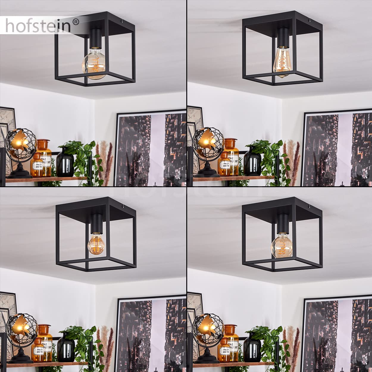 Plafoniera Malao, lampada da soffitto angolare in metallo in nero, luce moderna con effetto reticolo, 1 x E27, senza lampadina/e