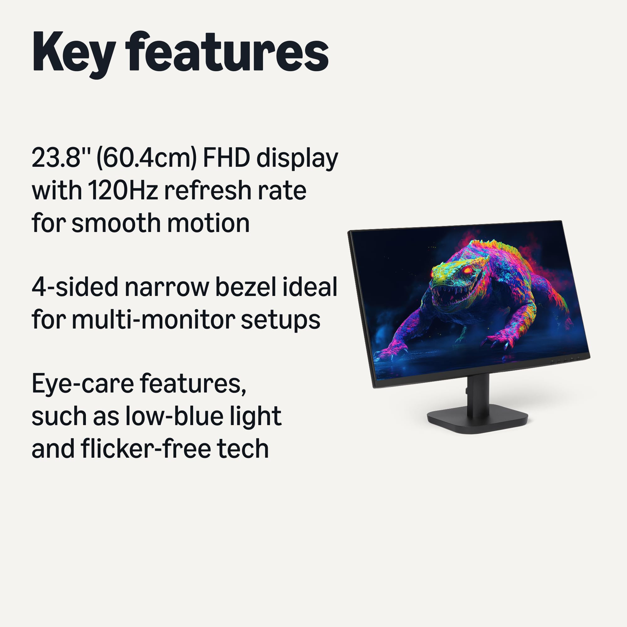 Amazon Basics 23.8-inch Computer Monitor 120 Hz, FHD 1080P, HDMI, DP, VGA, VESA Compatible for Office,Home, Black — view 2