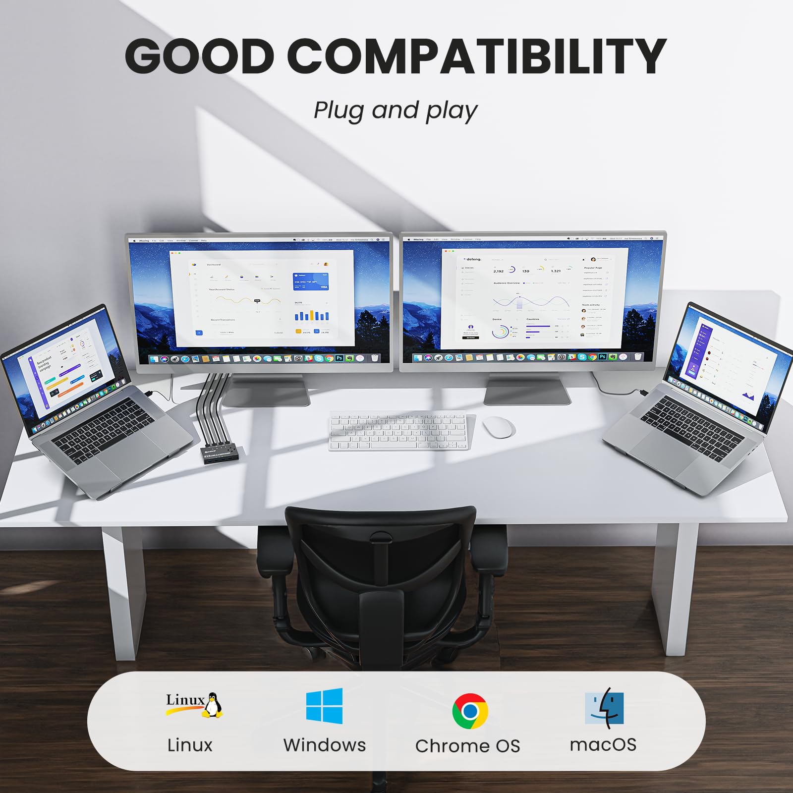 USB 3.0 Switch 4 PC, 4 in 4 out USB Switch3.0 per 4 computer Condividono Mouse, Tastiera, Stampante, Scanner, Keyboard and Mouse Switch Viene fornito con telecomando cablato e 4 cavi