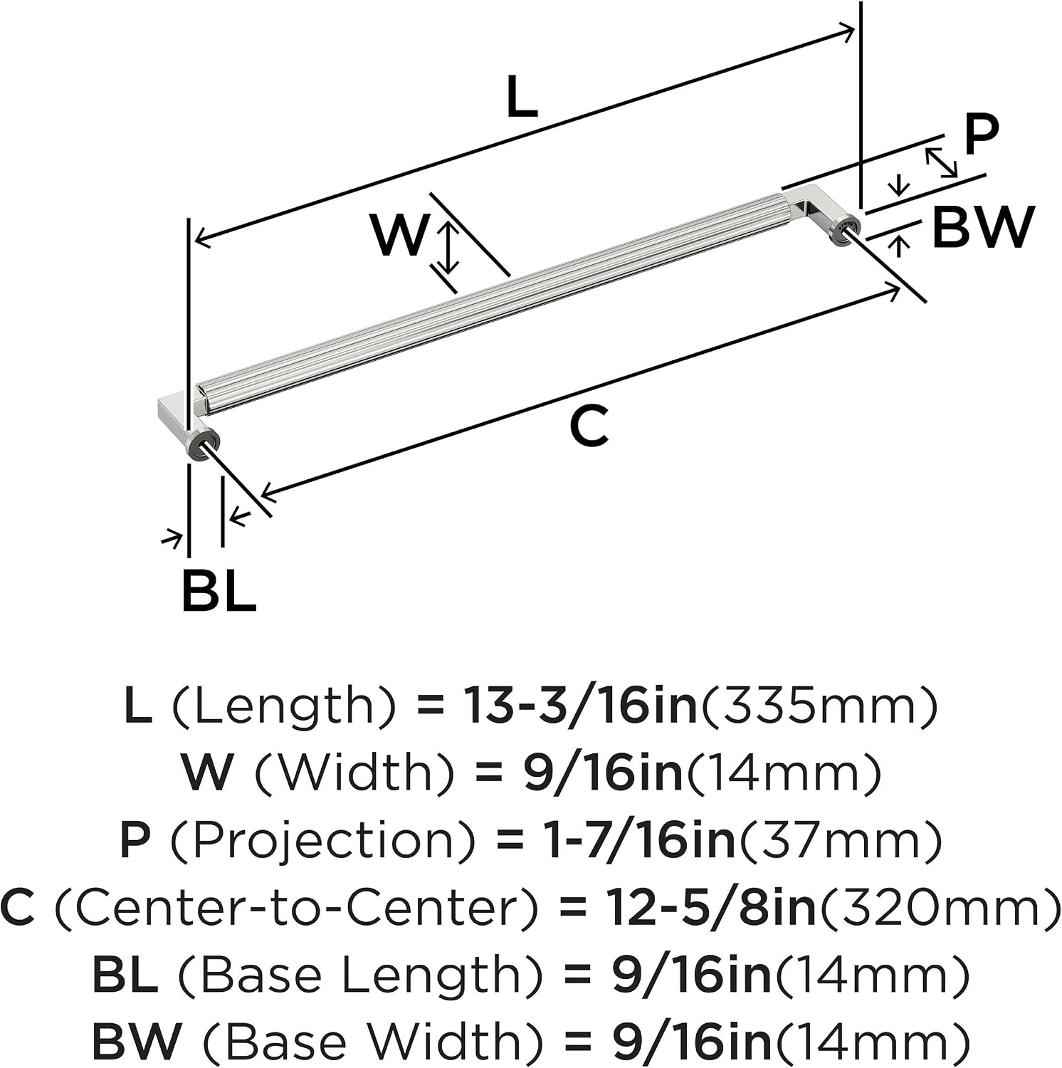 Amerock Ballard 12-5/8 inch (320mm) Center-to-Center Polished Nickel Cabinet Pull, BP37649PN