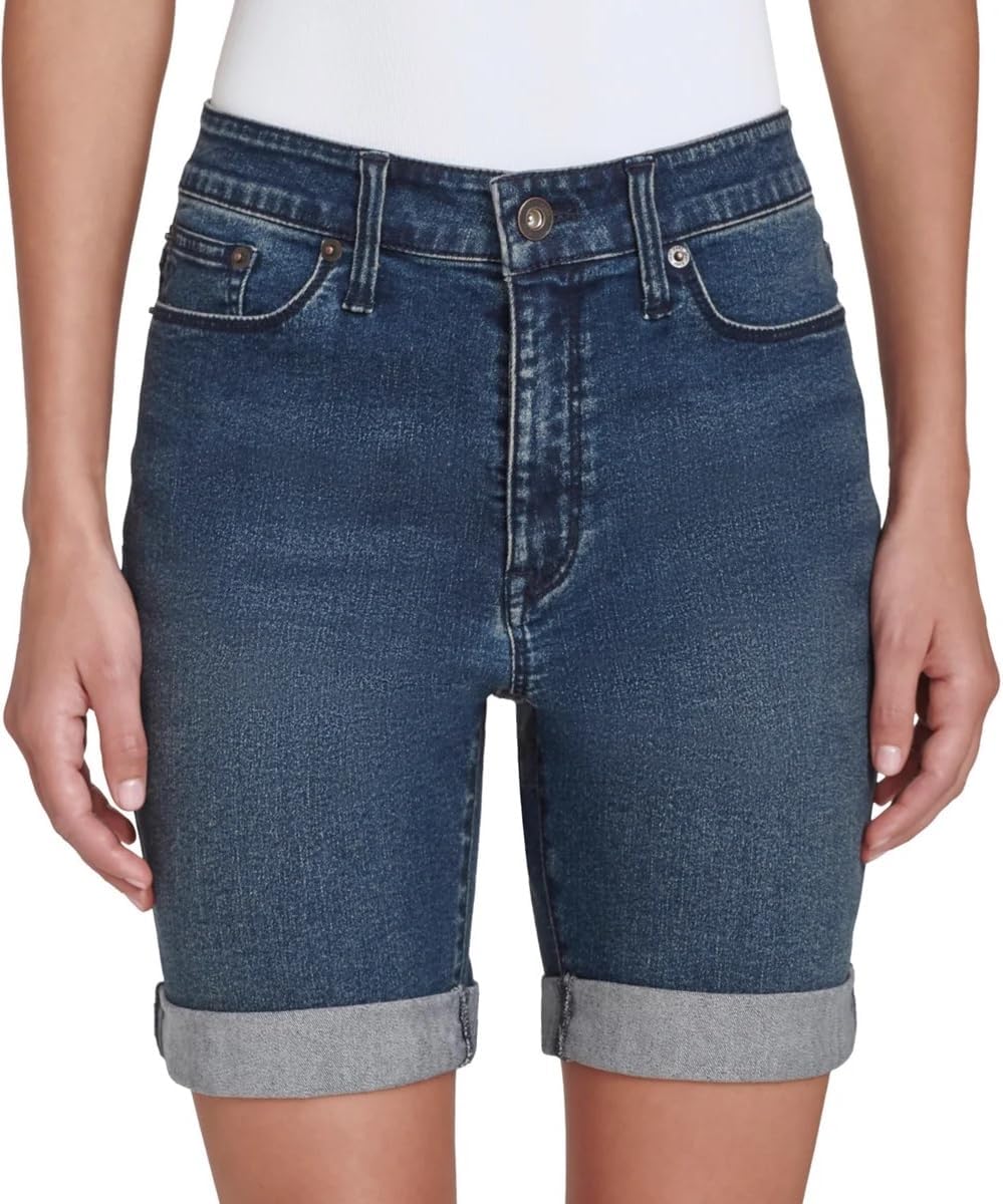 DKNY Jeans Womens Lightweight Denim Bermuda Short (US, Numeric, 4, Regular, Regular, Dark Blue Denim)