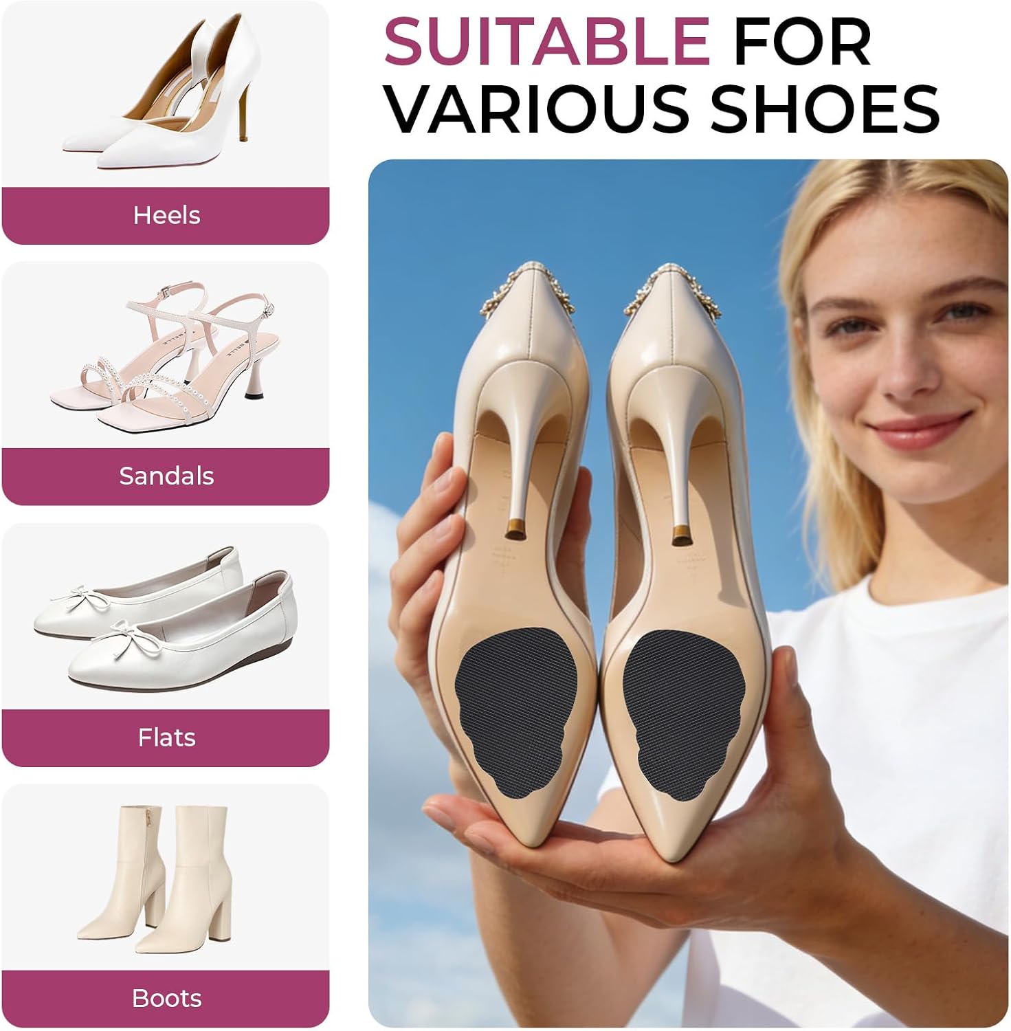 Non-Slip Shoe Sole Protector for Women Heels - Welnove Sole Protection Reduce Wear for Walking with Confidence, Enhance Grips Durable for Heels, Sandals, Flats (12 Pairs)