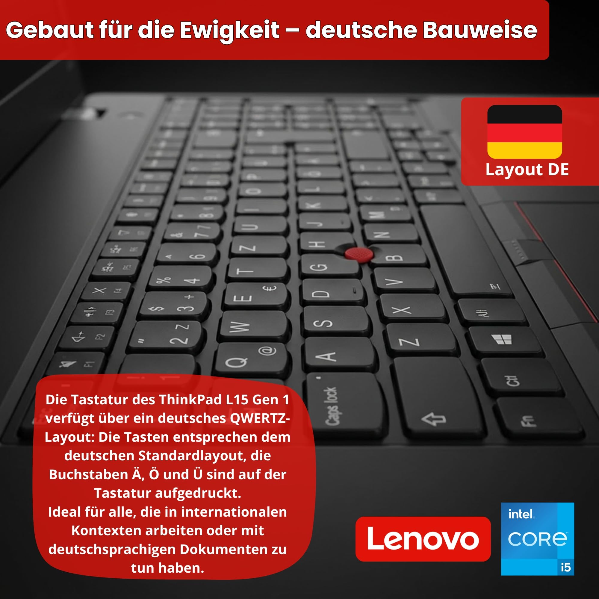 Lenovo ThinkPad L15 Notebook Refurbished 15.6 Zoll Full HD | Intel Core i5-10210U Kerne 4.2GHz | 16GB DDR4 | SSD 512GB nvme | USB-C HDMI Wi-Fi 6 | Windows 11 Pro + Docking Station | 24 Monate Garantie