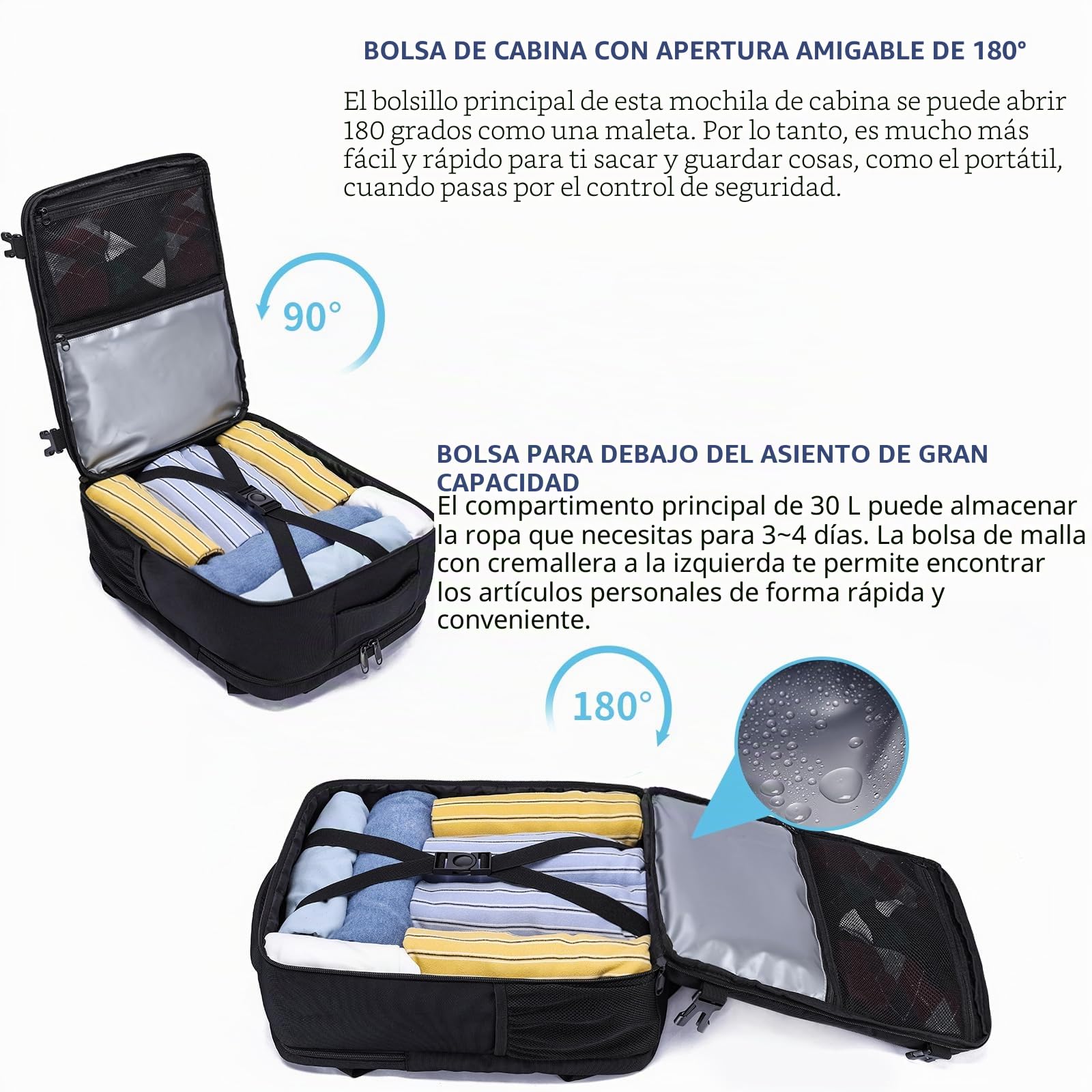Mochila Viaje 40x30x20 Ryanair Vueling Cabina Avion 24L Impermeable Equipaje Mano 14 Pulgadas