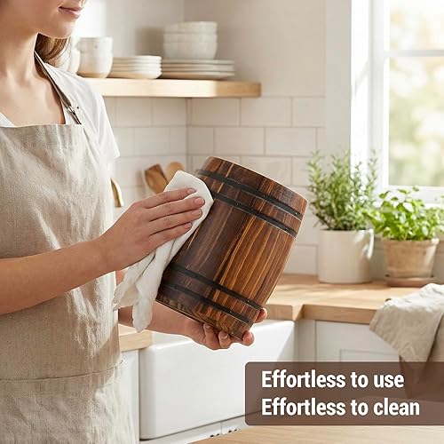 Miniatura 3 de MyGift Crock para Utensilios de Cocina con Diseño de Barril de Vino, Soporte de Herramientas de Cocina de Madera Quemada Vintage Rústica