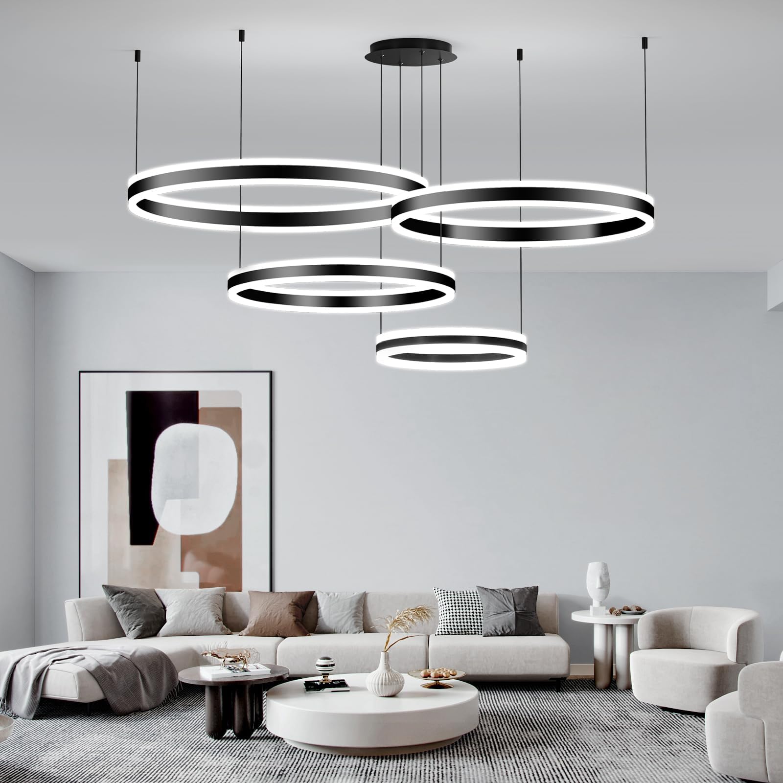 Modern Ceiling Chandelier Light, with Remote Control Dimmable 3 Color Mode & Brightness Ceiling Lamp, Anti-Flicker Dining Light Fixture for Kitchen, Dining Room