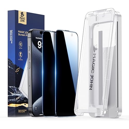 MAGIC JOHN 3rd Gen Upgraded for iPhone 15 Pro Privacy Screen Protector 6.1 Inch, 25°Anti-Spy Screen, Shockproof Tempered Glass, Auto Dust-Removal, Bubble Free, Easy Installation, 2 Pack