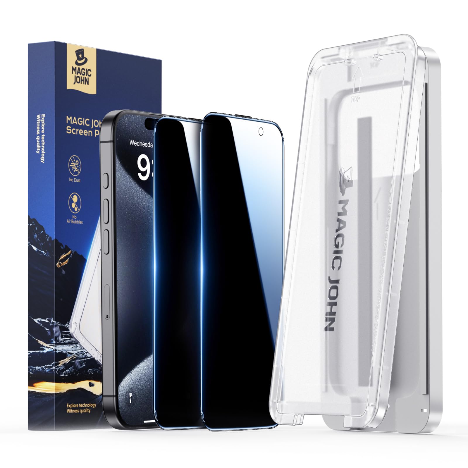 MAGIC JOHN 3rd Gen Upgraded for iPhone 15ProMax Privacy Screen Protector 6.7 Inch,25°Anti-Spy Screen,Shockproof Tempered Glass,Auto Dust-Removal,Bubble Free,Easy Installation,2 Pack