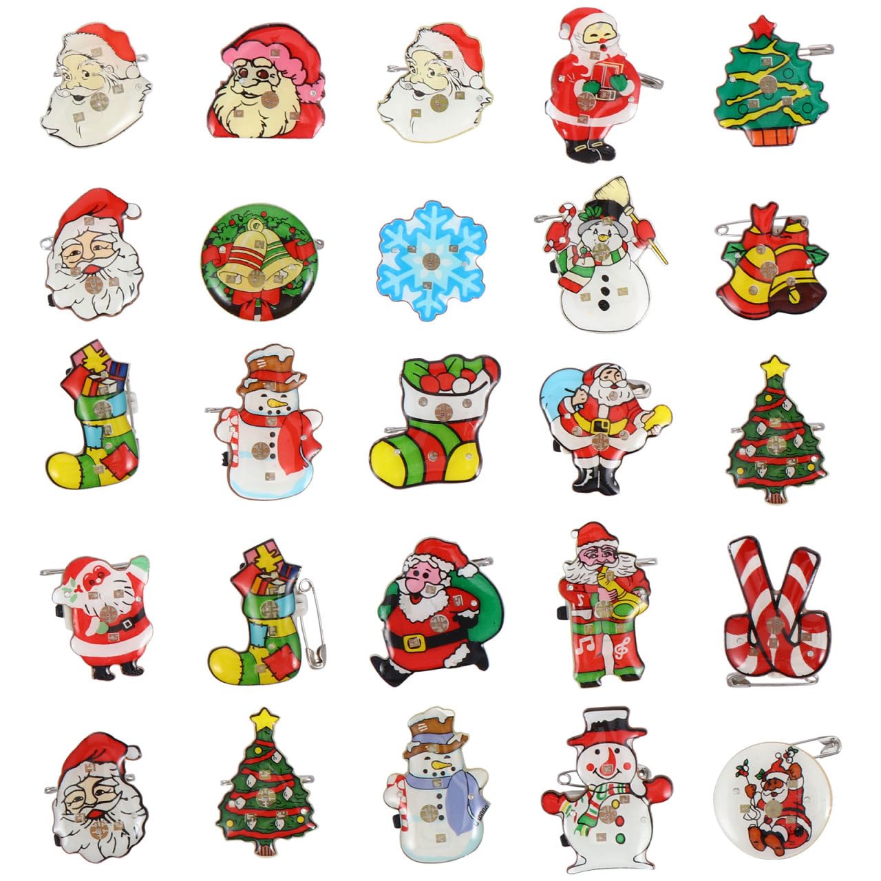 25Pcs Christmas Light up Brooches Led Flashing Lapel Pins Battery Operated Festive Badges for Holiday Party Decorations