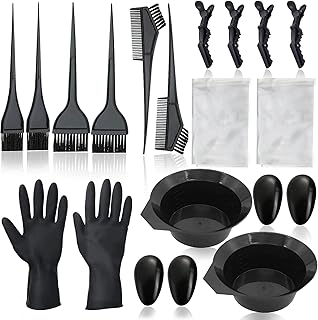 20 Pcs Hair Dye Brush and Bowl Set, Hair Dye Coloring Kit, Hair Coloring Bleaching, Hair Dye Tools for DIY Salon. Hair Tinting Bowl/Dye Brush/Ear Cover/Gloves/Tint Comb
