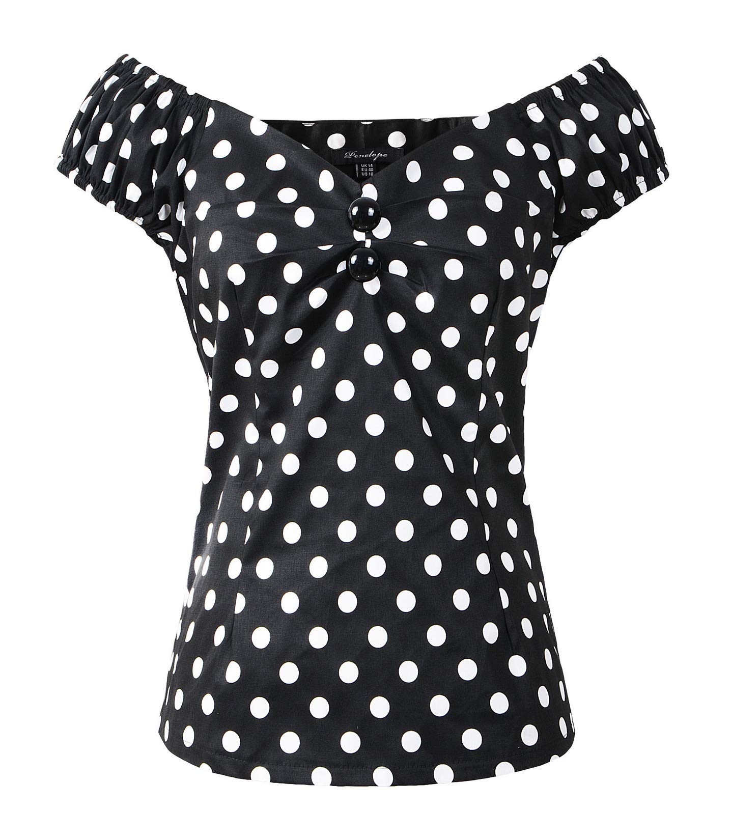 Penelope Vintage Women's Black/White Polka Dot 1950S Vintage Retro Dolores Top 50S Rockabilly Pinup, 10