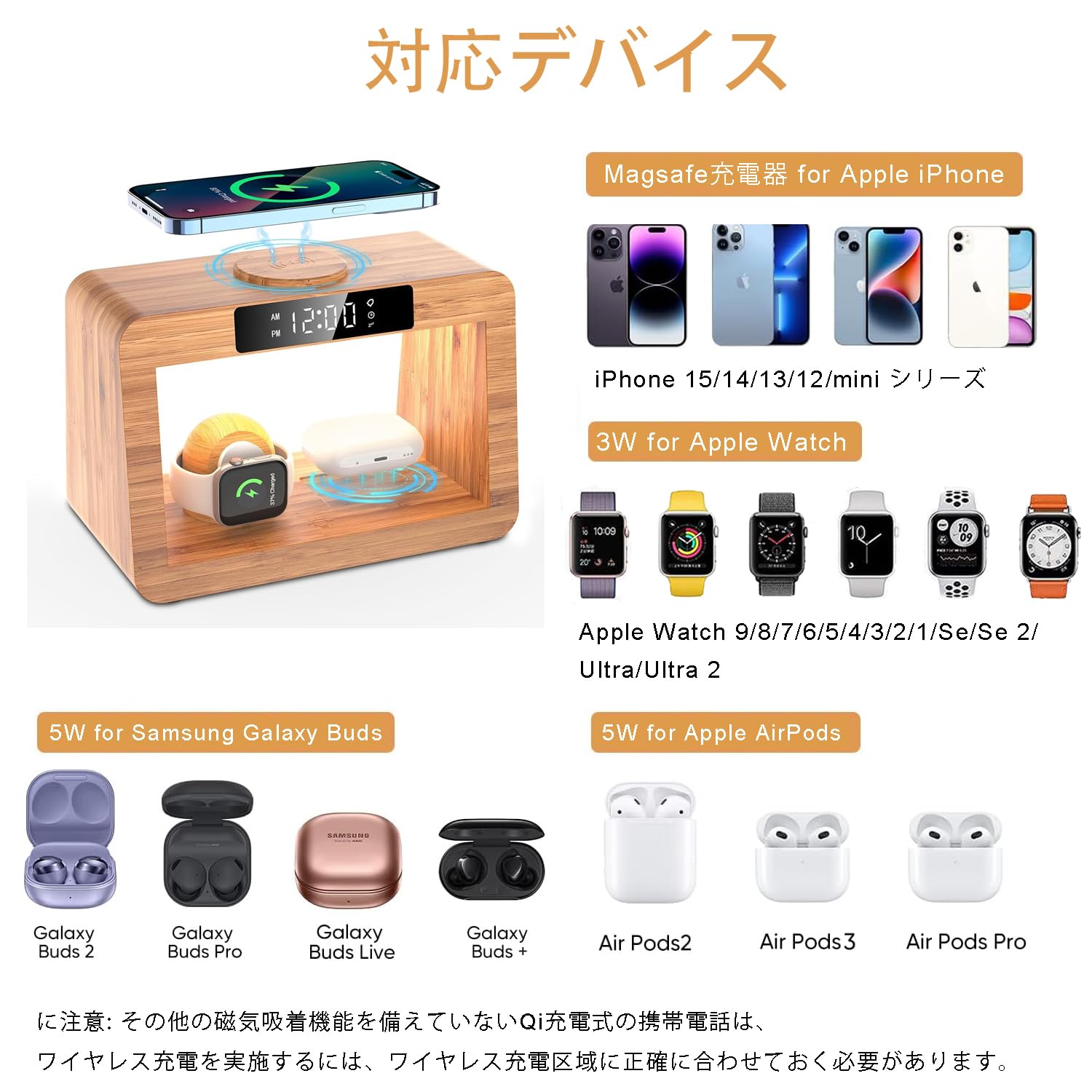 Amazon.co.jp: Xunhomon 目覚まし時計光ワイヤレス3in1 マグセーフ充電