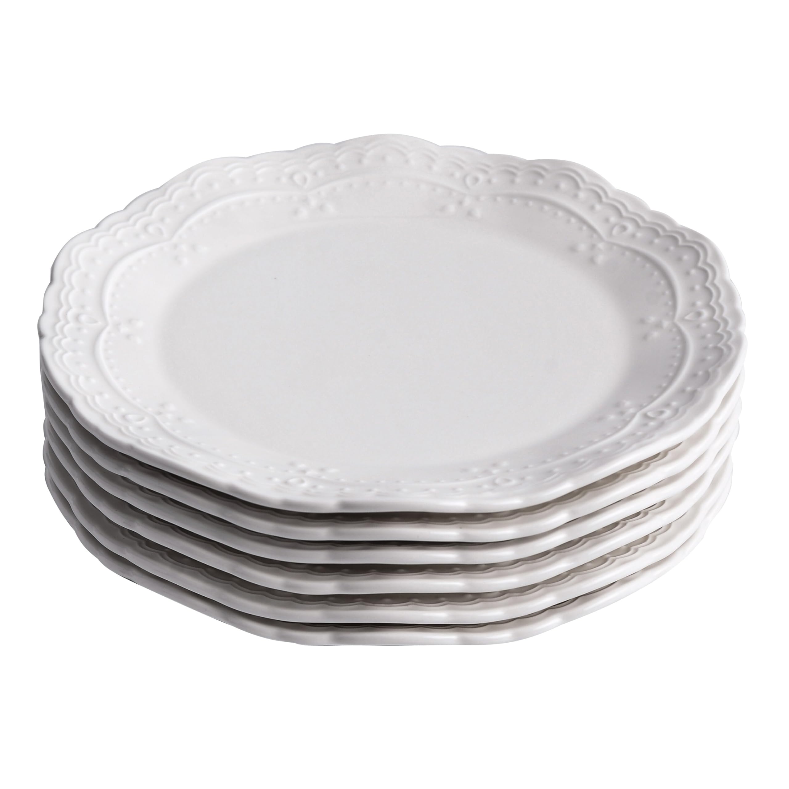 Photo 1 of Meitiaoju 10 Inch Porcelain Dinner Plates Set of 6, White, Embossed, Dishwasher safe, Microwave safe (Picapica 10?)