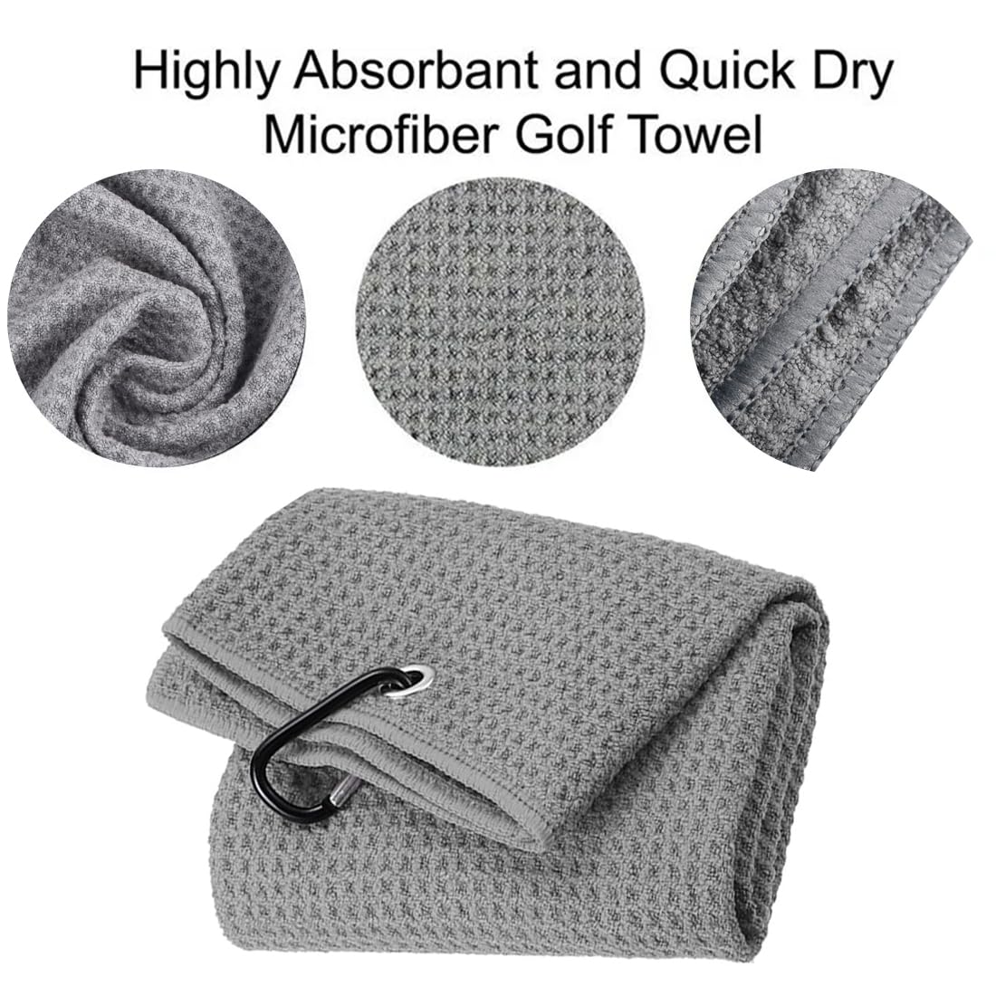 Asciugamani da golf in microfibra motivo waffle confezione da 2 con moschettone clip sacca grigio rosso