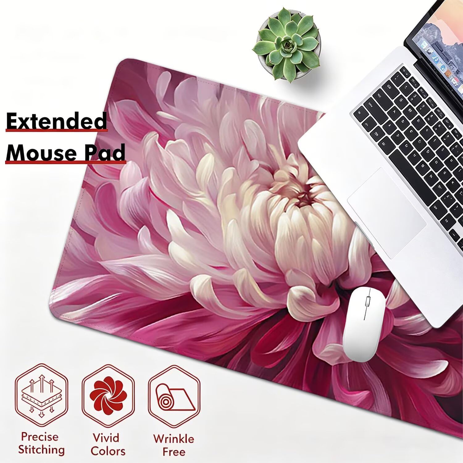 Tappetino Mouse Gaming XXL, Mousepad 1200x600x4mm rosa fiore-3 0x0-143 | Tappetino Scrivania con Base in Gomma Antiscivolo Bordi Cuciti per Computer, PC, Migliora la Precisione e la Velocità