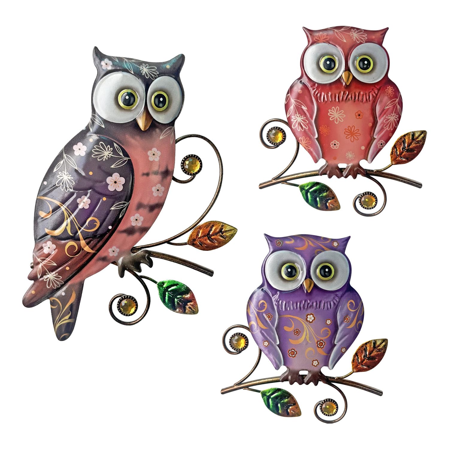 WAIU 3 pcs Metal Owls Wall Art Hanging Decor, for Indoor Outdoor Garden, Courtyard, Fence