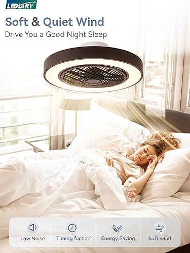 Miniatura 4 de LEDIARY Ventiladores de techo de perfil bajo de 20 pulgadas con luces, ventilador de techo LED sin aspas, ventilador de techo empotrado con control