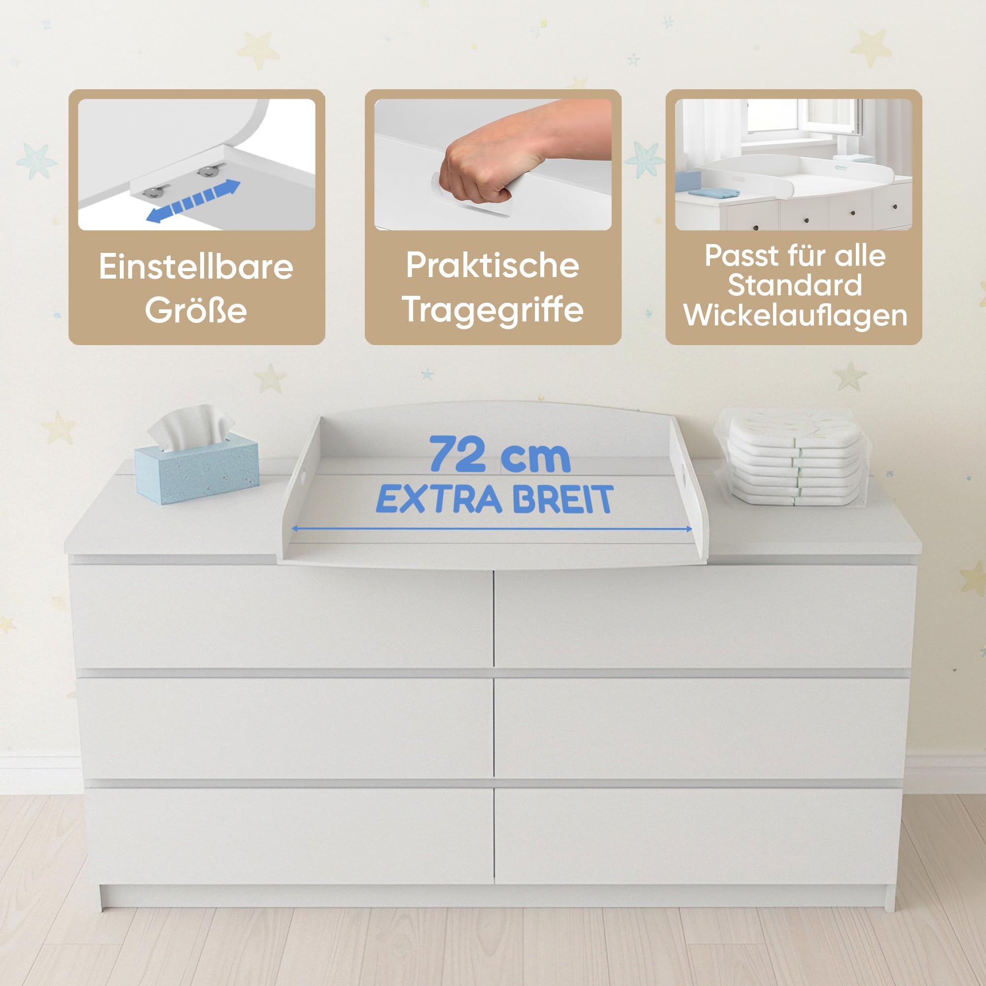Heldenzimmer Wickelaufsatz Malm Kommode [80 & 160cm] ohne Lücke zur Wand - Für große und kleine Malm Kommoden