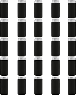 25 Pack Black Blank Slim Can Cooler Sleeves, Customizable Bulk Sublimation Can Coolers, Extra-Thick Collapsible Drink Insulator Sleeve, Beer Can Coolers for Party Beverages