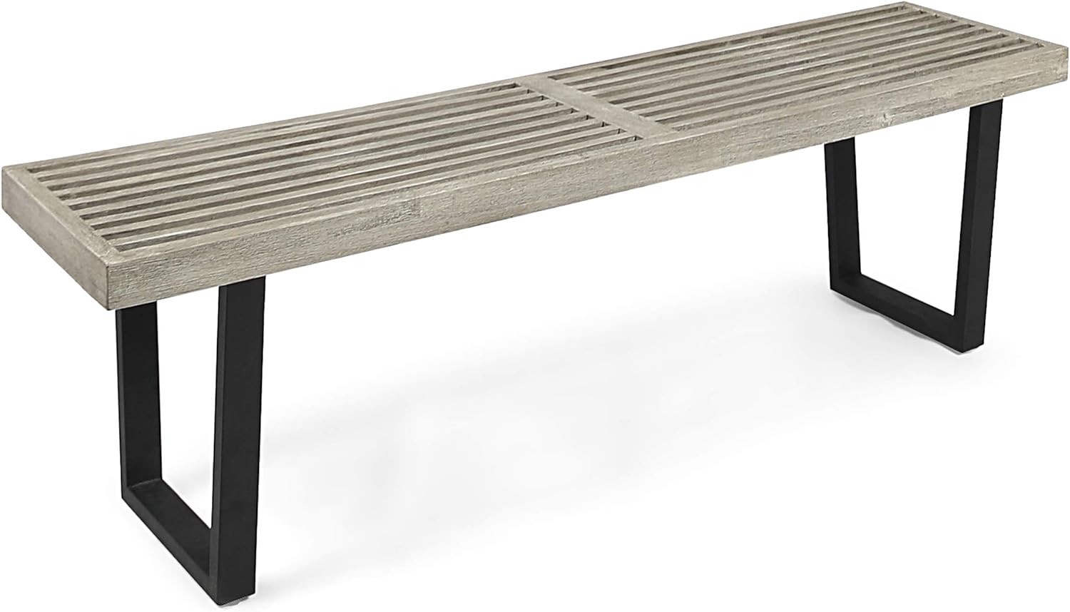 Merax 61.75" Acacia Wood Dining Bench with Iron Legs, Modern Indoor Outdoor Bench for Kitchen Table, Patio, Entryway, Teak and Black