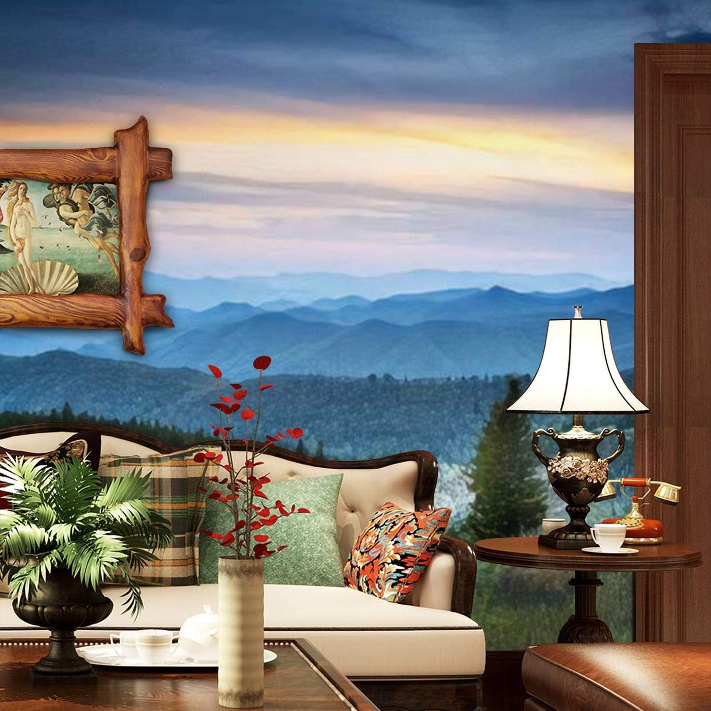 Modern 3D Scenic Blue Ridge Parkway Appalachians Smoky Mountains Spring Wallpaper Stick and Peel Wall Stickers Removable Wall Paper Mural for Living Room Bedroom TV Background