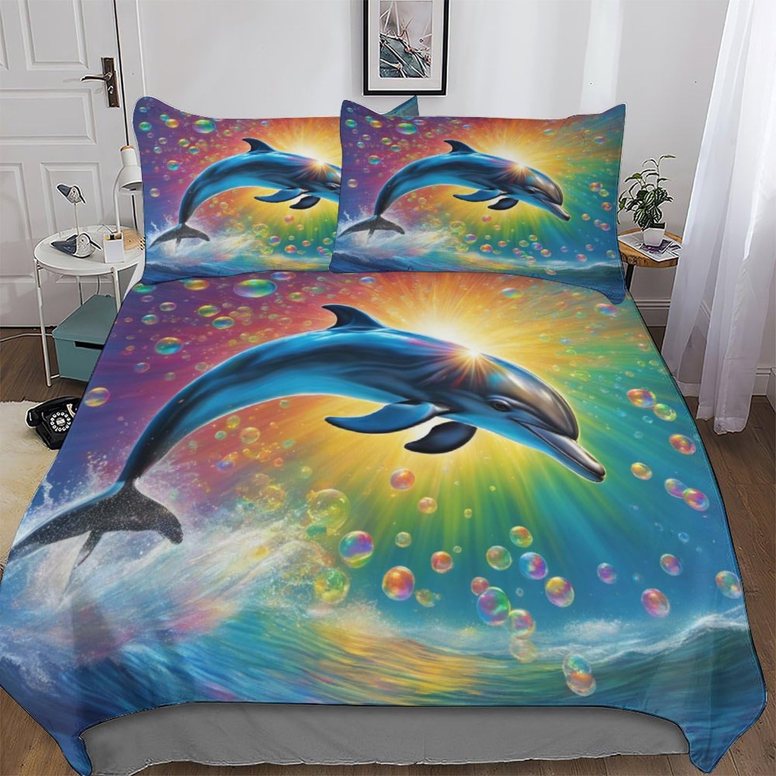 Housse de couette dauphin hypoallergénique pour literie King 220x240cm anti-acarien