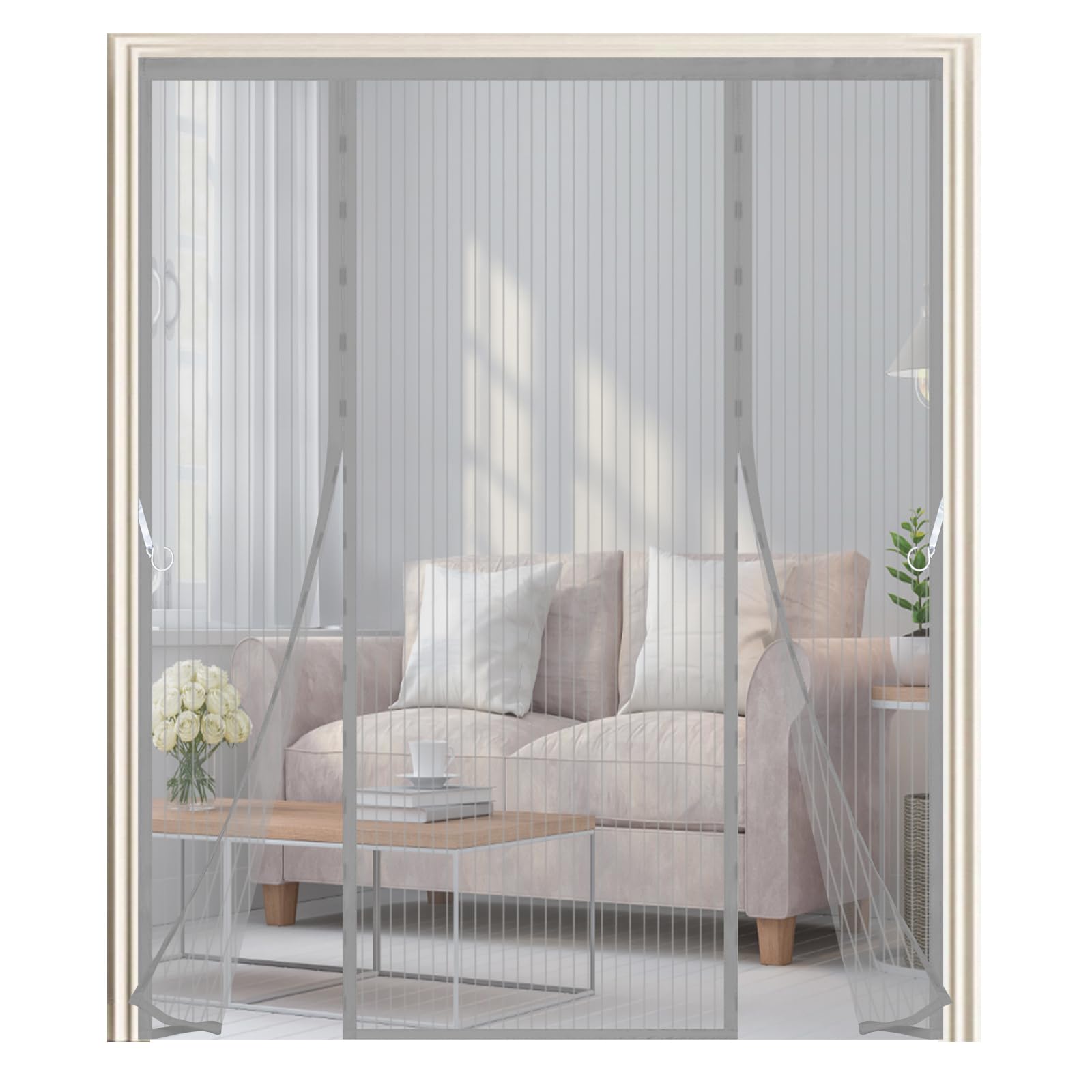 Moustiquaire porte magnétique 210x195 cm rideau gris double ouverture
