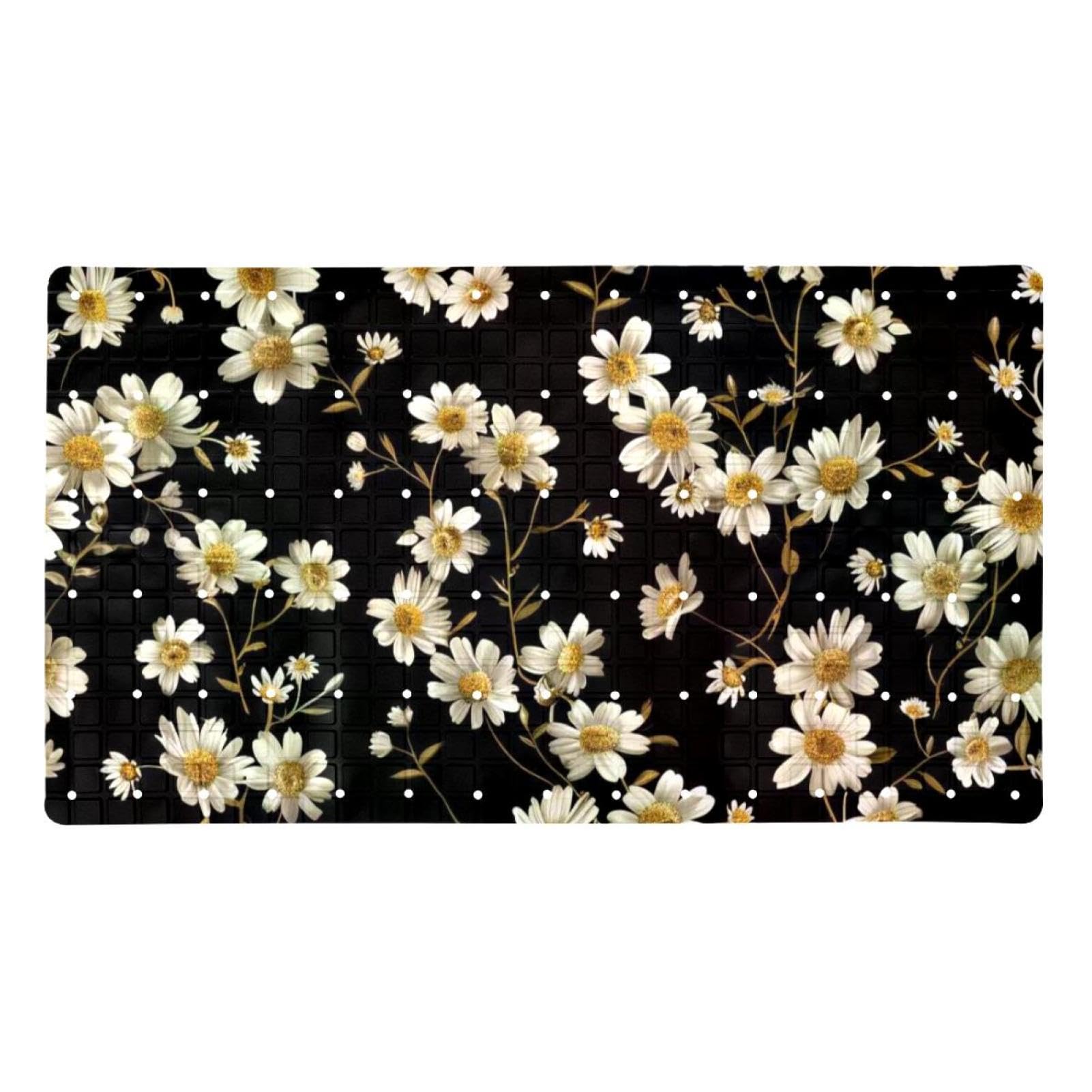Tapis de bain antidérapant pour éviter les glissades familiale motif marguerites blanches