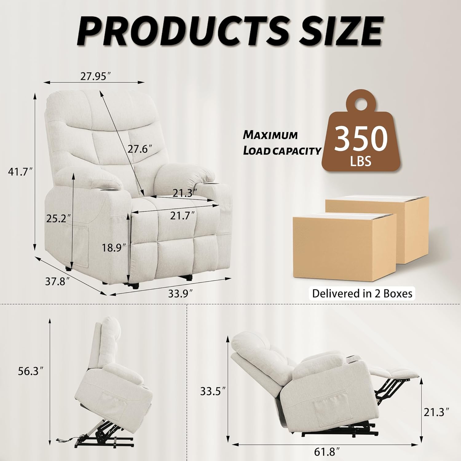 Power Recliner Chair with Massage and Heating, Power Lift Recliner Chair for Elderly and Adults, Electric Recliner with Remote Control and Cup Holders for Living Room