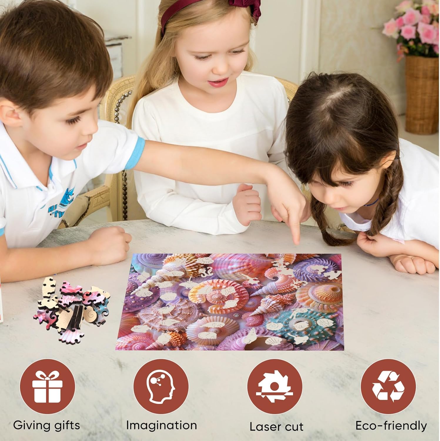 Delobil Wooden Puzzles for Adults, Sea Shell Wooden 200 Piece Puzzles for Adults,Unique Shaped Jigsaw Puzzles, Fun Challenge Brain Health Family Game Creative Gift for Friends 11.8 x 9.6in